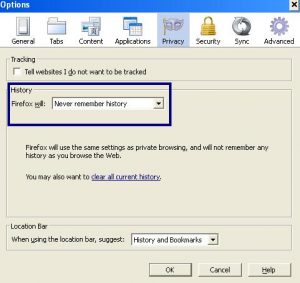 never remember firefox history