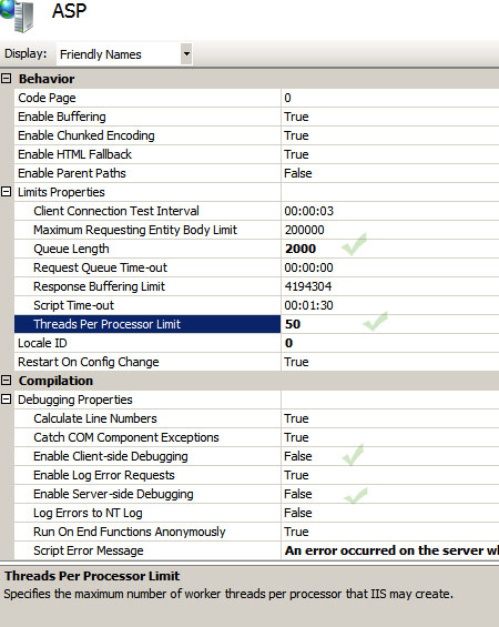 Debug disable. Change codepage for IIS 11.5.