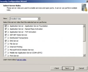 scw showing instlled roles in windows 2008 server