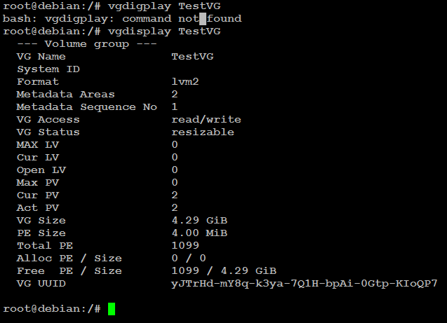 Ubuntu vgdisplay ничего не показывает