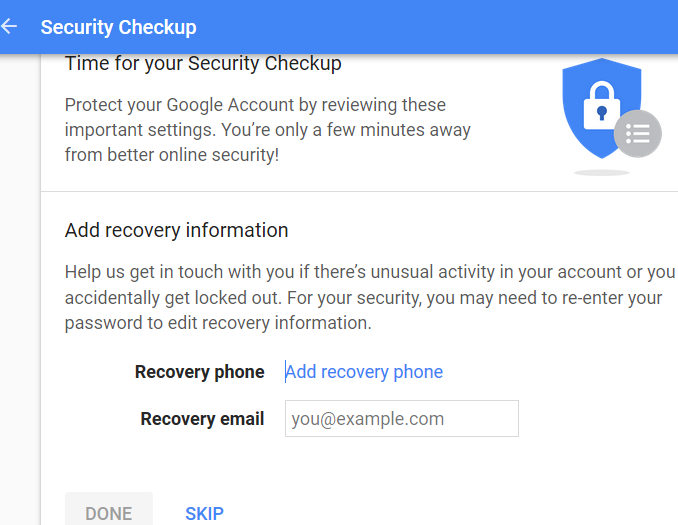 add gmail account recovery phone number and email address