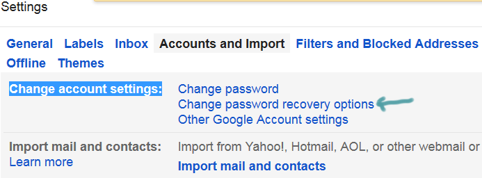 change gmail password recovery options